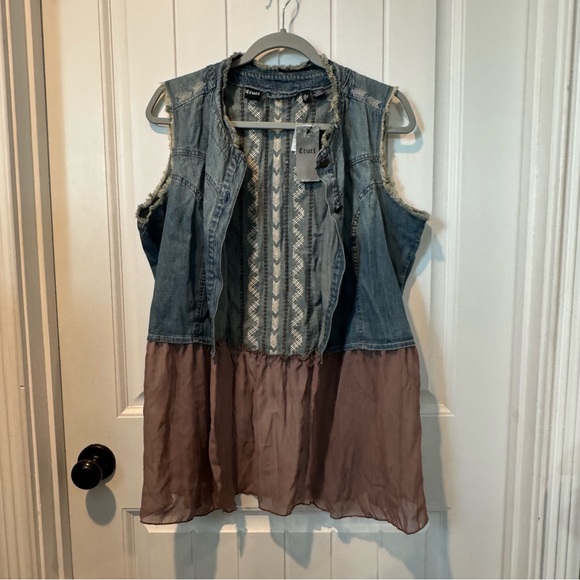 NWT Cruel Girl Denim and Brown Sleeveless Top Size XL - Picture 7 of 9